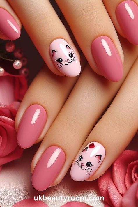 Nail Art Cat Designs, Nail Rose Designs, Nail Art Pink Designs, Nail Art Light Pink, Art Nails Design Ideas, Cute Pink Nail Designs, Pink Nail Art Ideas, Design Nails Art, Best Nail Colors