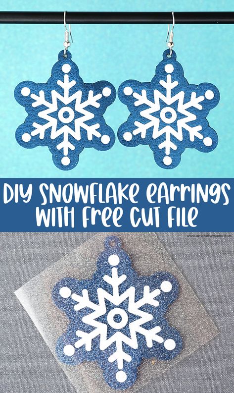 Snowflake Earrings + 9 Free Snowflake Cut Files | artsy-fartsy mama Snowflake Monogram, Diy Snowflake, Expressions Vinyl, Snowflake Craft, Snow Flakes Diy, Snowflake Earrings, Cricut Craft, Free Cut Files, Cricut Fonts