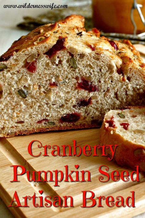 Cranberry Pumpkin Seed Artisan Yeast Bread is an delicious addition to any autumn meal. Lots of yummy fall flavors like pumpkin, cranberries, and toasted pumpkin seeds make this a warm nutty addition to any meal. #Pumpkin #cranberry #cranberries #Pumpkinrecipe #cranberryrecipe #breadrecipe #yeastbreadrecipe #recipe #fallrecipe #standmixer #howtobakebread #breadbaking101 Dried Cranberries Recipes, Crock Recipes, Bread Artisan, Seeded Bread Recipes, Cranberry Pumpkin, Pumpkin Puree Recipes, Sicilian Food, Whole Wheat Sourdough, Baking List