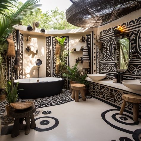 Baptiste Bohu, African Interior Design, African House, African Inspired Decor, African Interior, African Home Decor, African Decor, Black And White Decor, African Design