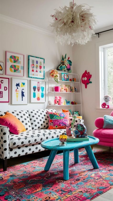 Kitschy Living Room, Playful Living Room, Home Design Architecture, Colorful Living Room, Funky Living Rooms, Vintage Style Kitchen, Colourful Living Room Decor, Small Living Room Layout, Quirky Decor