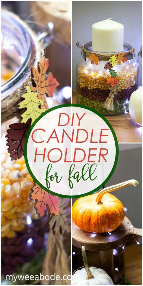 Diy Fall Candle Holders, Diy Candle Jars, Fall Candlesticks, Large Glass Candle Holders, Diy Candle Holder, Fall Candle Holders, Thanksgiving Candles, Autumn Candle, Autumn Tea