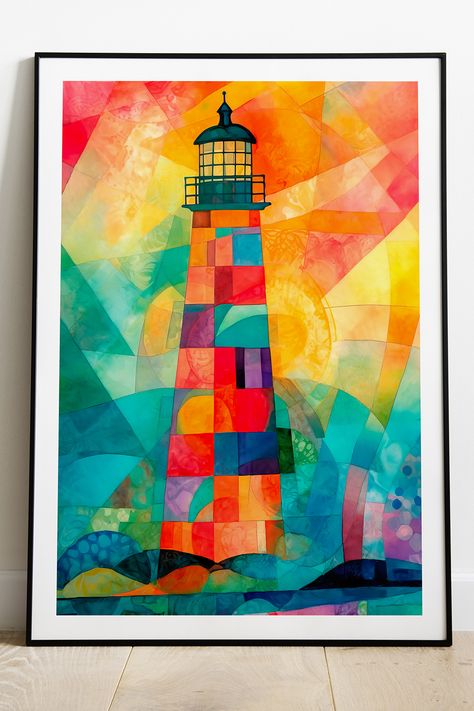 Elevate your home decor with our exclusive Paul Klee style Colorful Watercolor Lighthouse digital wall art printable poster. Add a touch of sophistication to any room with this affordable and chic art piece. Print in variety of sizes. #collegewallart #aestheticwallart #roomdecor #printablewallart #posterprints #posterprintsaesthetic #postersforroom #bedroomwalldecor #vertical #paulklee #paulkleewallart #modernwallart #modernart #prints #wallart #decor #modernart #contemporaryart #diywallart Watercolor Lighthouse, Klee Art, Paul Klee Paintings, Modern Watercolor Art, Color Theory Art, Paul Klee Art, Lighthouse Painting, Lighthouse Art, Modern Wall Decor Art