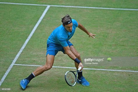 Roger Federer of Switzerland plays a forehand in his half final match against Denis Kudla of the United States during day six of the Gerry Weber Open at Gerry Weber Stadium on June 23, 2018 in Halle, Germany. Open Day, Roger Federer, Opening Day, Day 6, Gerry Weber, Halle, High Res, Switzerland, Photo Image