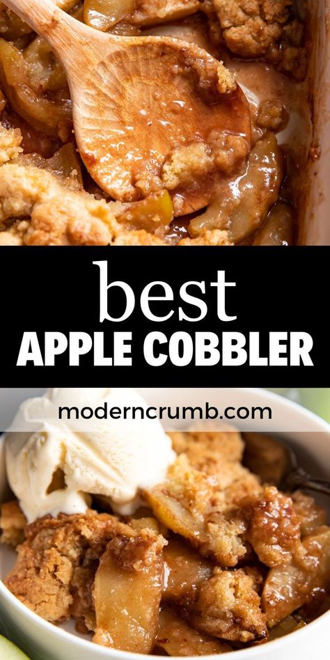 apple cobbler and vanilla ice cream. Best Apple Cobbler Recipe, Apple Cobbler Recipes, Easy Dinner Desserts, Pumpkin Swirl Cheesecake, Thanksgiving Desserts Table, Cobbler Topping, Apple Cobbler, Diy Desserts, Cobbler Recipe