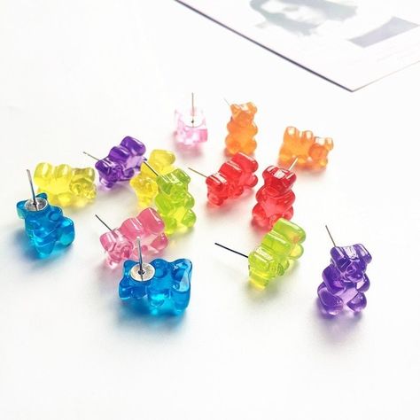 At last!! the yummy gummy bear🐻 stud earrings are here. These candy🍬 stud earrings are adorable and yummy looking.😋 TAG SOMEONE WHO NEEDS A PAIR!!! They are handmade with love, lightweight, everyday wear. Another one from our yummy and creative earring collection.🍬 {available in several colors}  #earcandy #sweettooth #yummy #delicious #candyearrings #gummybearearrings🐻 #funnyearrings #everydaylook #everydayjewelry #candycandy #gifts🎁 #giftforher #kawaiijewelry #cutekawaii #earringswag #stu Gummy Bear Candy, Gummy Bear Earrings, Funny Jewelry, Bear Earrings, Funny Bears, Candy Jewelry, Cute Candy, Cartoon Bear, Gummy Bear