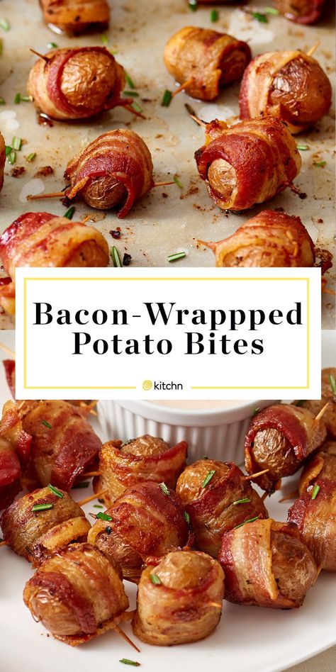 Party Snacks For Adults Appetizers, Bacon Wrapped Potatoes, Bacon Wrapped Appetizers, One Bite Appetizers, New Years Appetizers, Bowl Party Food, Salsa Picante, Bacon Appetizers, Appetizers For A Crowd