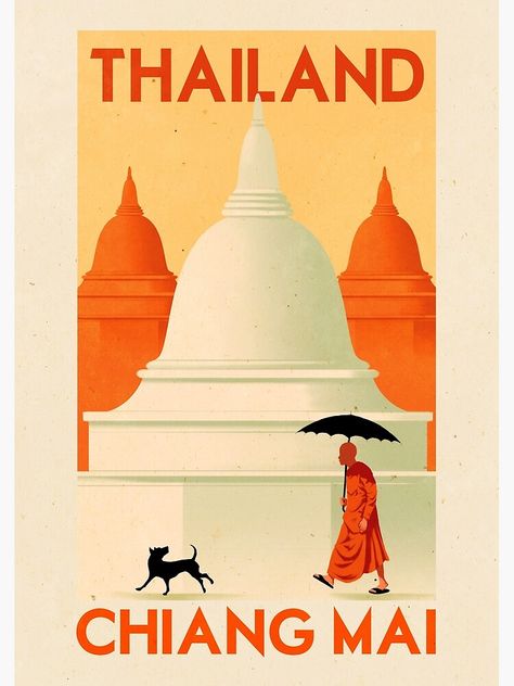 Hat Yai, Phnom Penh, Chaing Mai Thailand, Travel Advertising, Thailand Art, Tourism Poster, Travel Vintage, Travel Illustration, Photo Vintage