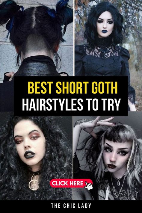 15 Unique Short Goth Hairstyles to Enhance Your Gothic Style Midlength Hairstyles Casual, Grunge Punk Haircut, Elder Emo Hairstyles, Gothic Bob Hairstyle, Witchy Short Hair, Goth Hairdo, Long Gothic Hair, Gothic Ponytail, Goth Hairstyles For Short Hair