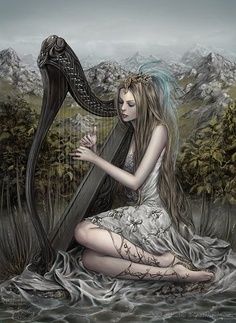 Hadas Celtic Harp, Image 3d, Harbin, Beautiful Fairies, Arte Fantasy, Gothic Girls, Gods And Goddesses, Harp, Fantasy World