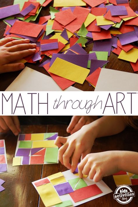 Math and art go together...this is what I do every day.- for math night? Math Collage Art, Math Art Activities, Math Art Projects, Family Math Night, Finding Area, Math Night, Art Math, Geometry Shapes, Teaching Shapes