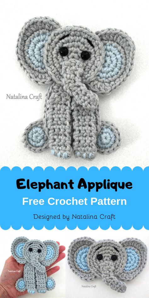 Crochet Elephant Applique, Crochet Pattern Elephant, Appliques Au Crochet, Crochet Appliqué, Crochet Elephant Pattern, Crochet Applique Patterns Free, Crochet Appliques, Elephant Applique, Crochet Elephant