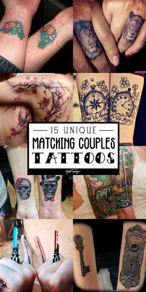 Unique Couple Tattoos Creative Love, Couples Tattoos Unique Meaningful, Awesome Couple Tattoos, Couple Tattoos Unique Married, Tattoos That Go Together Couple, Cool Couples Tattoos, Matching Tats For Couples Meaningful, Matching Tats For Couples Unique, Husband Wife Tattoos Couple Tat Marriage