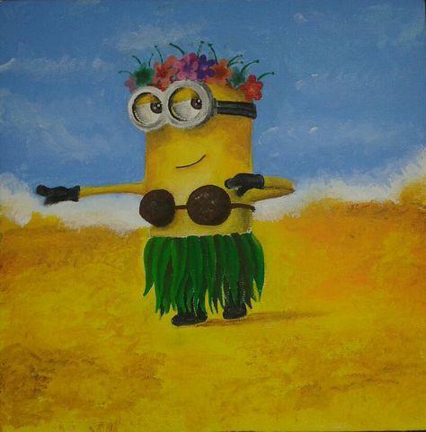 Hula Minion - acrylic paint Minion Chalk Art, Minion Painting Easy, Minion Artwork, Minion Art Paintings, Minion Acrylic Painting, Minion Painting, Minion, Drawing Ideas, Acrylic Paint