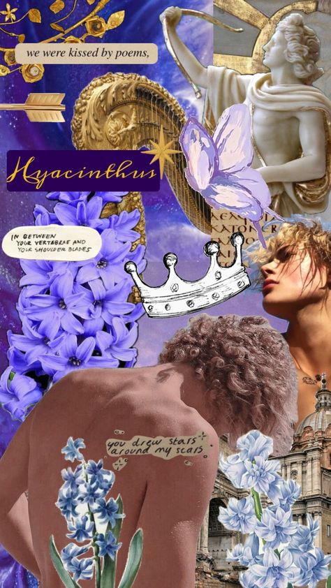 #hyacinth #hyacinthus #pjo #purple #lavander #apollo #greekmythology Apollo Mythology, Apollo And Hyacinth, Apollo Aesthetic, Apollo Statue, Percy Jackson Fan Art, Greek And Roman Mythology, Greek Mythology Art, Roman Mythology, Framed Wallpaper