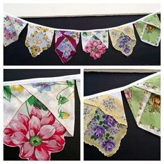 Handkerchief Bunting, Hankie Quilts, Handkerchief Ideas, Hankie Crafts, Vintage Handkerchiefs Crafts, Handkerchief Crafts, Vintage Hankies, Vintage Handkerchief, Banners Buntings