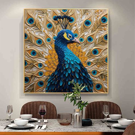 Abstract Peacock, Peacock Canvas, Gold Art Painting, Modern Living Room Decor, Peacock Wall Art, Art Deco Interior Design, Peacock Painting, Custom Painting, Nature Art Painting