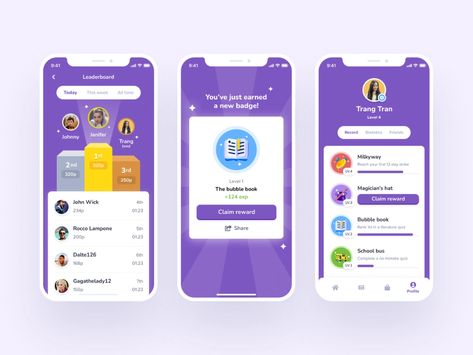 Gamification education app by Trang Tran on Dribbble Gamification Education, Ui Ux 디자인, App Design Layout, Mobile App Design Inspiration, Build An App, Learning Projects, Game Ui Design, Learning Apps, App Design Inspiration