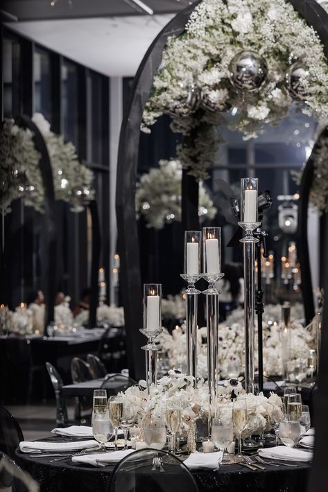 Black Wedding Decorations, Black And White Wedding Theme, Twin Birthday Parties, White Wedding Theme, Chrome Color, Dream Wedding Venues, Engagement Decorations, Black And White Wedding, Black White Wedding