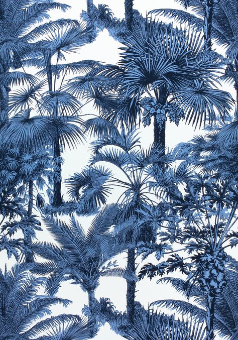 PALM BOTANICAL, Navy, F910100, Collection Tropics from Thibaut Thibaut Fabric, Botanical Fabric, Thibaut Wallpaper, Tropical Fabric, Matching Wallpaper, Tropical Design, Navy Fabric, Stunning Wallpapers, World Of Interiors