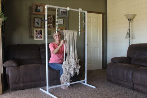 Build an Adjustable Macrame Workstation | DIY on the House Macrame Rack Diy, Macrame Workshop Setup, Diy Macrame Stand, Macrame Working Stand, How To Set Up Macrame Work Space, Macrame Board Diy, Macrame Frame Diy, Macrame Stands, Diy Macrame Work Stand