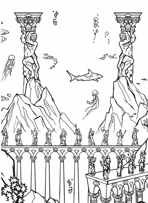 Build a Poster Coloring Book--Atlantis Atlantis Underwater, Journey To Atlantis, Underwater Tattoo, Dover Publications, Under The Sea Theme, Sea Colour, Printable Coloring Sheets, Sewing Design, Free Printable Coloring Pages