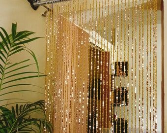 2023 Macrame Door Curtain Handmade Portiere Large Bead Curtain - Etsy Golden Curtains, Beads Curtain, Beaded Door Curtains, Door Beads, String Curtains, Beaded Curtain, Metal Curtain, Room Deco, Beaded Curtains