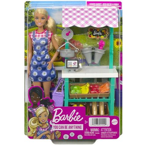 Barbie Farmers Market Playset, Doll (Blonde), Market Stand, Register, Vegetables, Bread, Cheese & Flowers, Great Gift for Ages 3 Years Old & Up
Kids can explore a world of shopping fun with the Barbie Farmers Market Playset!
Ready to help her customers, Barbie doll (blonde/11.5 in) wears an adorable gingham print dress with flower smock plus tall pink boots.
Playset includes a market stand with a gingham print cabana top & comes with shelving that holds two baskets to store the fruits,vegetables Shopkin Dolls, Cheese And Bread, Barbie Playsets, Market Stands, Barbie Doll Set, Barbie Sets, Barbie Doll Accessories, Flowers For Sale, Barbie Toys