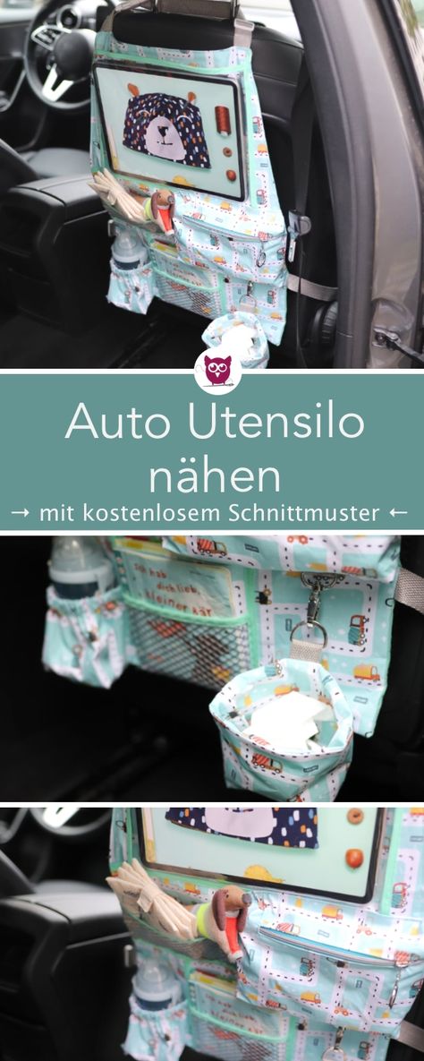 Auto Utensilo Carlo nähen - DIY Eule Cars Organization, Sewing For Kids, Baby Car, Sewing Projects, Pouch, Sewing, Quick Saves