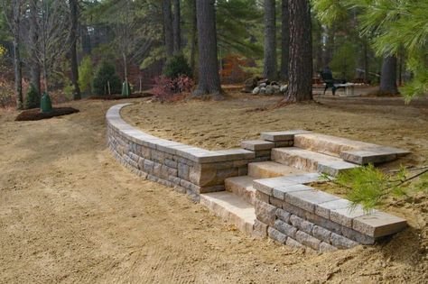 Lake Landscaping, Backyard Retaining Walls, Sloped Backyard Landscaping, Sloped Yard, Sloped Backyard, Landscaping Retaining Walls, Hillside Landscaping, Garden Steps, Green Monster