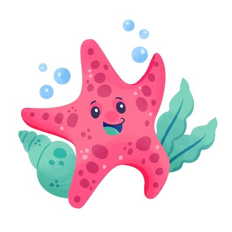 Free vector hand drawn cartoon starfish ... | Free Vector #Freepik #freevector #illustrations #cartoon-illustration #hand-drawn-illustration #cartoon Cute Fish Illustration, Under The Sea Cartoon, Starfish Illustration, Sea Cartoon, Cartoon Starfish, Cartoon Sea Animals, Beach Drawing, Rock Beach, Donkey Kong Country