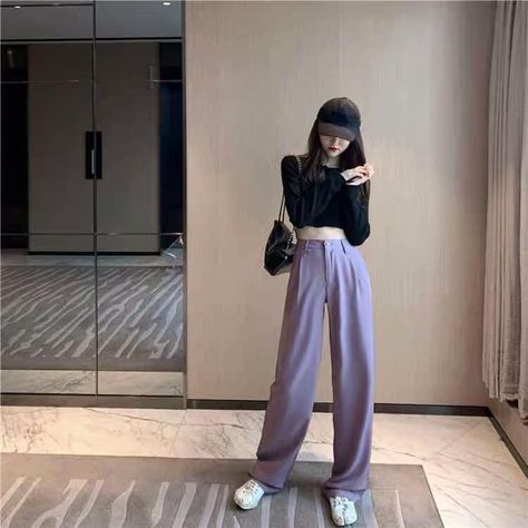 Purple Pants Outfit, Trousers Outfit Casual, Dress Pants Outfits, 2022 Outfits, Ulzzang Style, Long Pants Outfit, Legs Outfit, Clothes Korean Style, Korean Casual Outfits