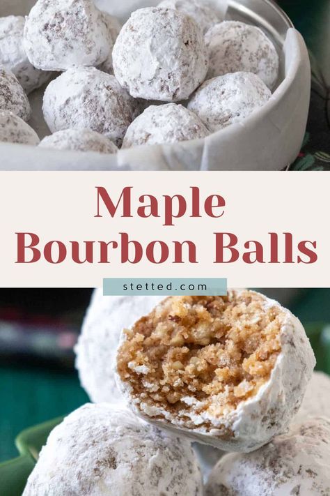 Roll through the week with these bite-sized Maple Bourbon Balls! Maple syrup and bourbon make the best duo. Experience the playful twist of a classic favorite. Peanut Butter Bourbon Balls, Kentucky Bourbon Balls Recipe, Bourbon Balls Kentucky, Kentucky Bourbon Balls, Bourbon Balls Recipe Easy, Mac Recipes, Bourbon Balls Recipe, Christmas Cookie Tray, Candy Homemade