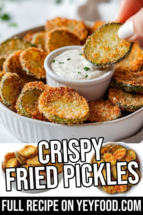 Crispy Fried Pickles - Yeyfood.com: Recipes, cooking tips, and kitchen hacks for home cooks of all levels Home Made Fried Pickles, Fried Pickle Recipes, Fried Pickle Dipping Sauce, Homemade Fried Pickles, Crispy Fried Pickles, Deep Fried Pickles, Cinnamon Bread Easy, Fried Pickles Recipe, Hacks For Home