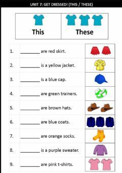 Unit 7:Get Dressed! (This & These) Language: English Grade/level: Grade 2 School subject: English language Main content: Grammar Other contents: U Kg English Worksheet, English Grammar For Grade 2, This Or These, English For Grade 2 Worksheet, This These Worksheets, Class 2 English Grammar Worksheet, Activities For Grade 2 Kids, This Is These Are Worksheet, Grade 2 English Worksheets Activities