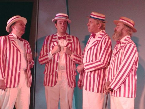 now just imagine this with cute white skirts and fitted striped blazers instead :) Barbershop Quartet Costume, Barbershop Quartet, Barber Shop Quartet, Wacky Holidays, Finding Nemo, State Fair, Striped Blazer, Holiday Specials, Barber Shop