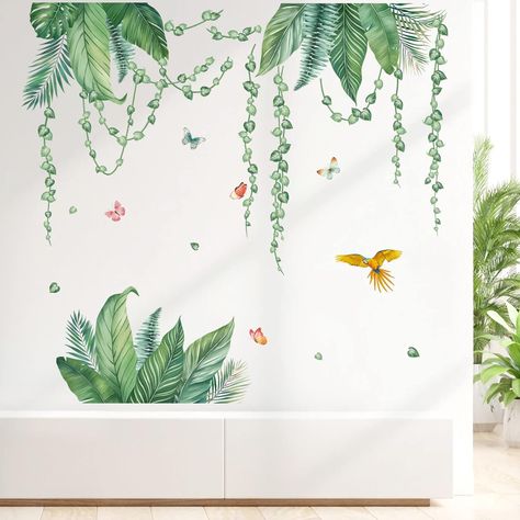 decalmile Tropical Leaves Wall Decals Hanging Vines Green Plants Wall Stickers Living Room Bedroom Office Wall Decor Cherry Blossom Printable, Abstract Cherry Blossom, Wall Art Bedrooms, Safari Mural, Lily Paintings, Murals Bedroom, Therapy Rooms, Jungle Theme Nursery, Wall Decals Living Room