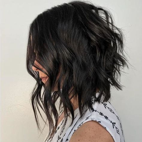 Short to Medium Hairstyles That’ll Freshen Up Your Look, Stat: Long Angled Bob Low Maintenance Short Haircut, Long Angled Bob, Medium Short Haircuts, Line Bob Haircut, Thick Wavy Hair, Medium Short Hair, Long Wavy Hair, Long Bob, Cool Haircuts