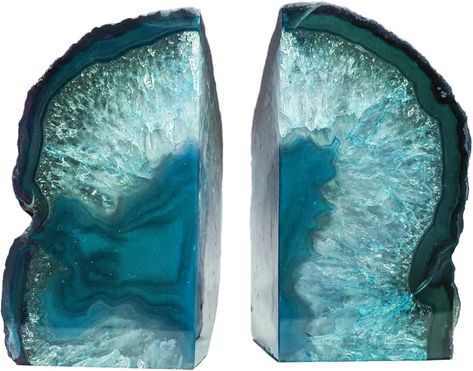 Amazon.com: AMOYSTONE Decorative Bookends Teal Agate Large Crystal Stone Ends for Heavy Books,Study Room Office Books (1 Pair 4-6 LBS) : Home & Kitchen Blue Bookshelves, Unique Bookends, Geode Bookends, Large Geode, Librarian Chic, Agate Bookends, Decorative Bookends, Brazilian Agate, Condo Decorating