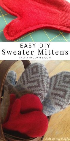 Sweater To Mittens, Denim Mittens Diy, Easy Mitten Pattern, Easy Textiles Projects, Sweater Mittens How To Make, Wool Sweater Mittens, Recycled Sweater Mittens, Wool Mittens Pattern, Toddler Mittens Sewing Pattern