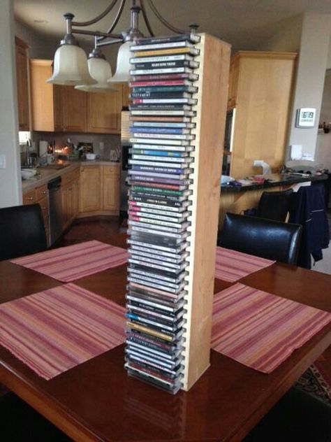 Diy Cd Storage, Cd Holder Diy Cd Storage, Wood Dvd Shelf, Cd Stand, Cd Tower, Dvd Holder, Diy Cd, Guitar Cd Rack, Thrift Decor