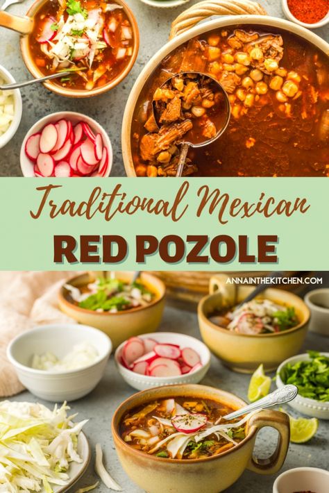 mexican food | pozole rojo | red pozole | mexican soup | mexican food authentic | easy mexican recipes | pork recipes | chicken recipes | corn recipes Colombian Soup, Red Chicken Pozole, Red Posole Recipe, Pazole Recipe, Pozole Recipe Pork, Easy Pozole Recipe, Pasole Recipe, Posole Recipe Chicken, Pozole Rojo Recipe