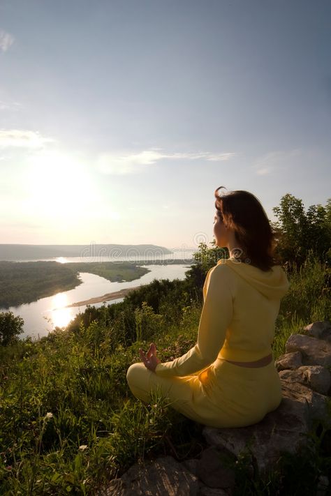 Meditation on the mountain. Young beautiful woman meditate on mountain with peac , #Ad, #Young, #beautiful, #Meditation, #mountain, #peaceful #ad Meditation Pictures, Yoga Photoshoot, Yoga Aesthetic, Yoga Studio Design, Fit Mum, Yoga Iyengar, Beginner Yoga, Meditation For Beginners, Meditation Techniques