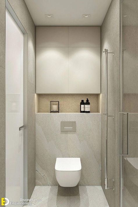 30 Most Effective Small Bathroom Design Ideas - Engineering Discoveries Small Toilet Design, Toilet Design Modern, Makeover Kamar Mandi, Toilette Design, Toilet Room Decor, Wc Design, Small Toilet Room, Modern Small Bathrooms, Luxury Master Bathrooms