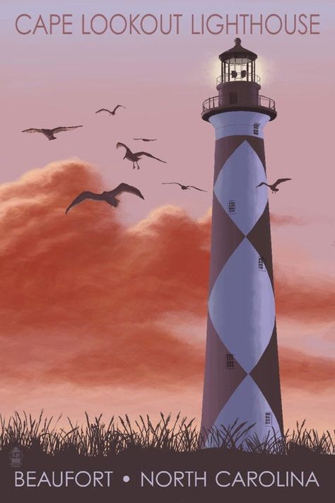 Beaufort, North Carolina - Cape Lookout Lighthouse and Sunrise (Art Prints, Wood & Metal Signs, Canv