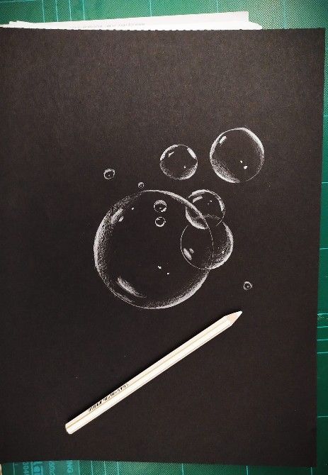 Bubble Drawing Pencil, Bubble Drawing On Black Paper, Drawing With Black Paper, Art Ideas On Black Paper, Black Paper Sketching, Sketch In Black Paper, Prismacolor On Black Paper, Drawing On A Black Paper, Drawing Ideas For Black Paper