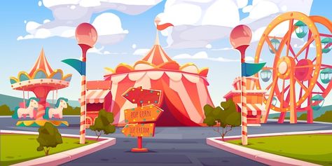 Cartoon style carnival funfair backgroun... | Free Vector #Freepik #freevector #fun-background #fun #wallpaper #cute-wallpaper Funfair Illustration, Carnival Invite, Carnival Wallpaper, Carnival Illustration, Retro Carnival, Carnival Images, Carnival Background, Doodle Characters, Casual Art