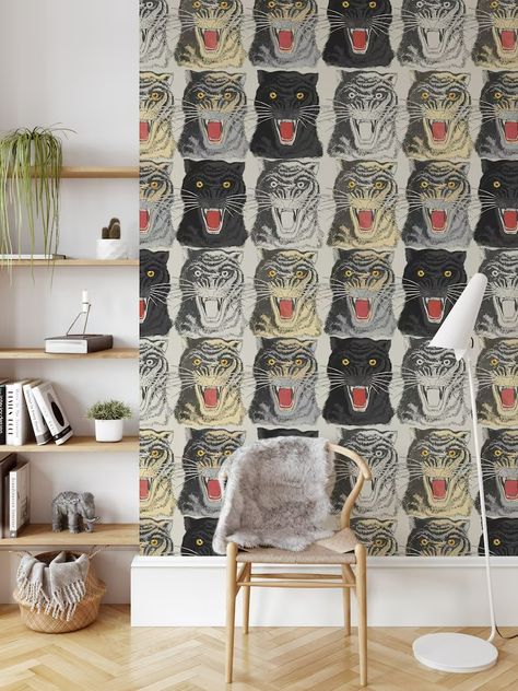 Peel And Stick Wall Decor, Stick Wall Decor, Peel And Stick Mural, Wallpaper Temporary, Peacock Wallpaper, Japanese Tiger, Tiger Wallpaper, Glossy Paint, How To Hang Wallpaper