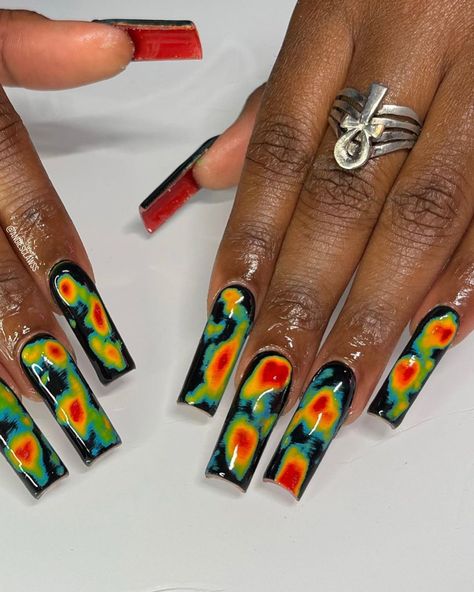 Heat Thermal Nails, Thermal Nails Acrylic, Archive Nails, Sugar Nail Designs, Long Junk Nails, Weird Nail Designs, Ballerina Nails Designs, Thermal Nails, Junk Nails