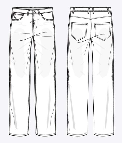 Jean Sketch Fashion, Denim Pants Technical Drawing, Denim Flat Sketch, Pants Sketch Drawing, Drawing Of Jeans, Jeans Flat Sketch, Jeans Technical Drawing, Pant Sketch, Pants Technical Drawing